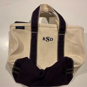 L.L. Bean Kids Navy and Cream Canvas Tote with Monogram RDS